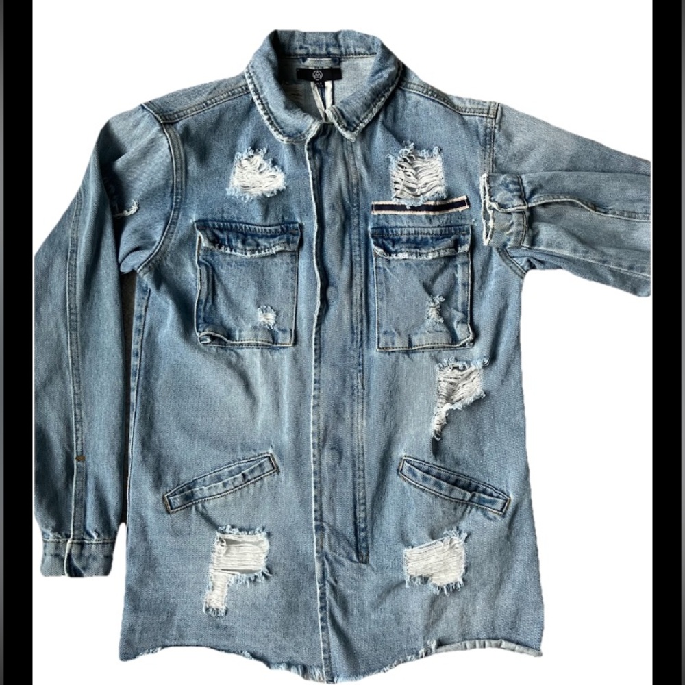 Women’s MISGUIDED 100% Cotton distressed DENIM Jacket car COAT EUC! size: 4